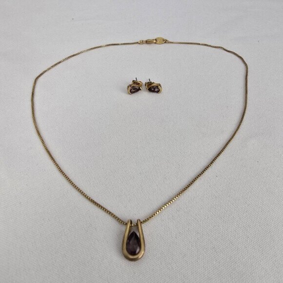 Vintage Avon Gold Tone Purple Faceted Stone Delicate - Picture 1 of 6